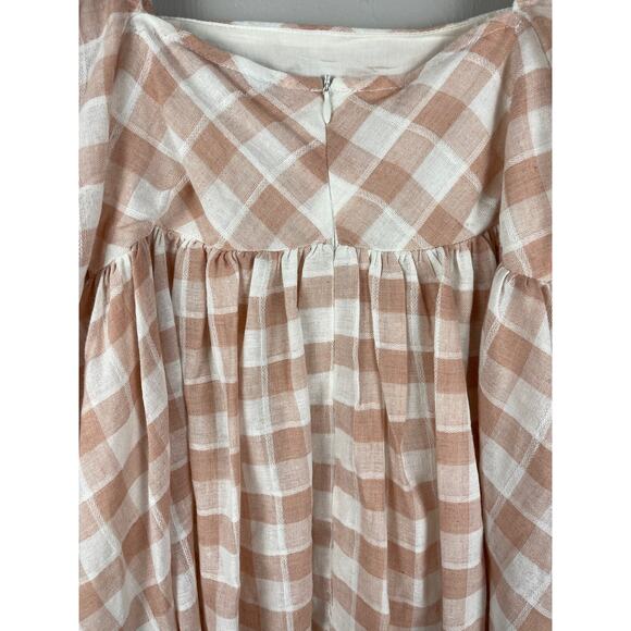 Gypsy Rose Pink & White Gingham Babydoll Dress Puffed Sleeves Pockets Size Small - Picture 7 of 10